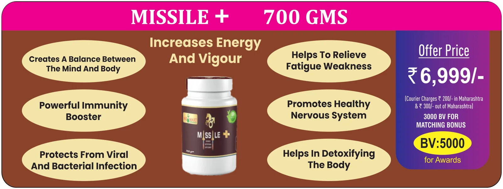 Missile + 700 GMS — ₹6,999, 5000 BV