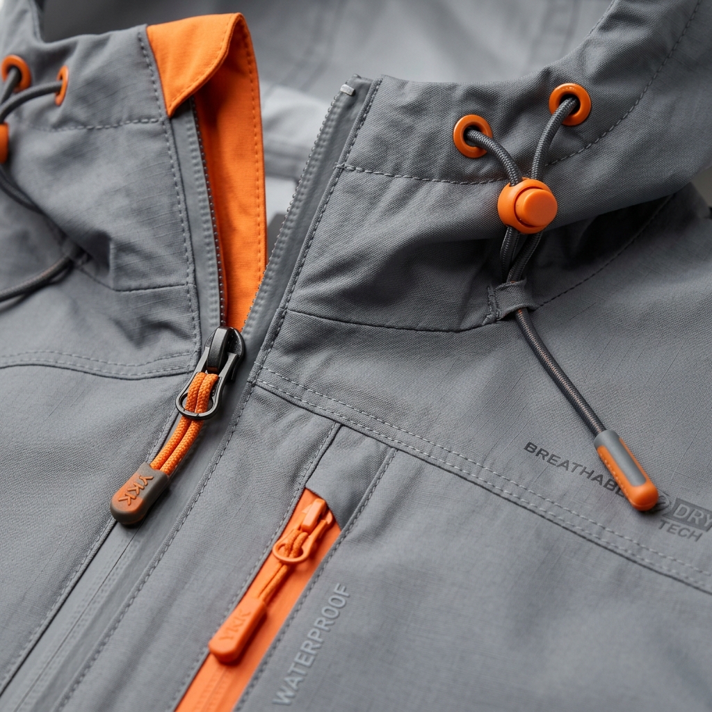Solid Men's Raincoat - Close-up Waterproof Details